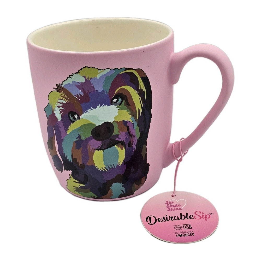 Cute Colorful Goldendoodle Coffee Mug Soft Touch Pink 18oz DesirableSip NWT Flaw